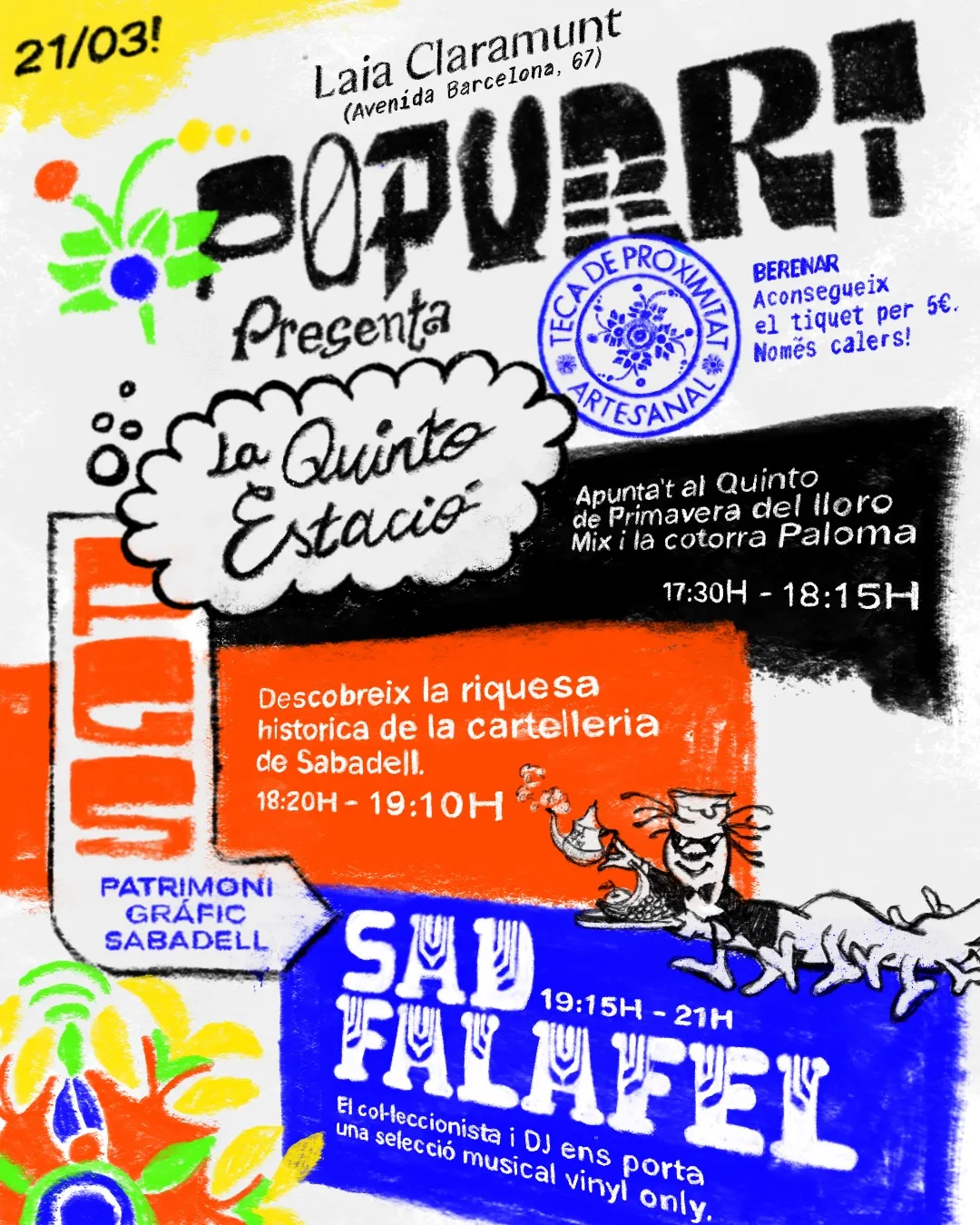 Cartell de POPURRI #02 — Quinto de Primavera, Patrimoni Gràfic Sabadell i Sad Falafel